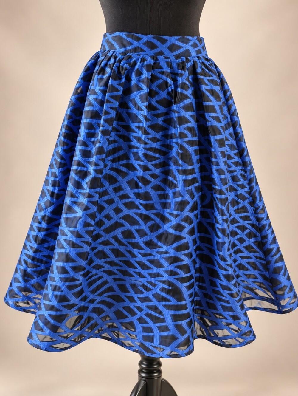 Lucy Paris Cobalt Blue Geometric Organza Midi Skirt Size S